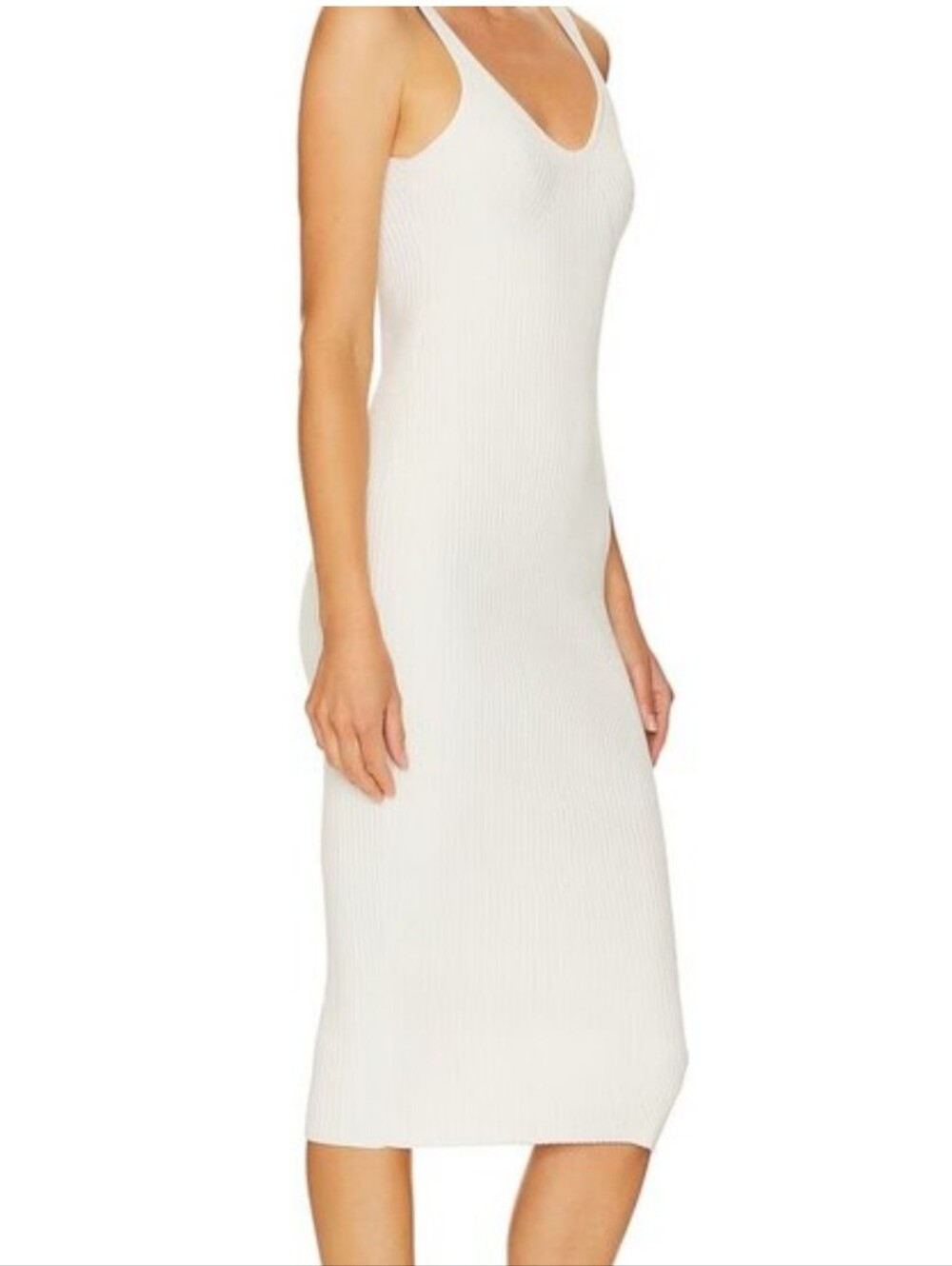 RE ONA Scoop Neck Knit Midi Dress White NWT SzL